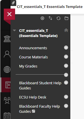 Screenshot of course menu items Announcements, Course Materials, and My Grades