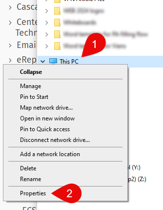 contextual menu for This PC