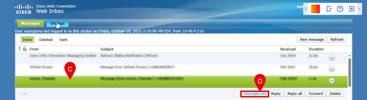 Cisco Web Inbox webpage image