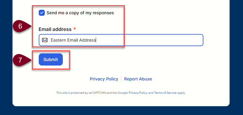 Send a copy of responses checkbox, email address field, and submit button