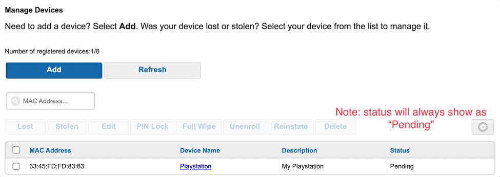 Managed devices list portal