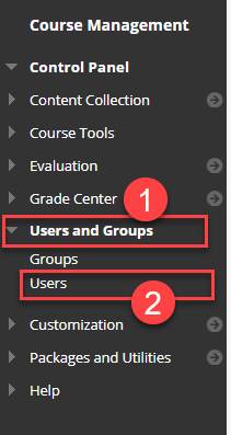 Course menu showing users and groups