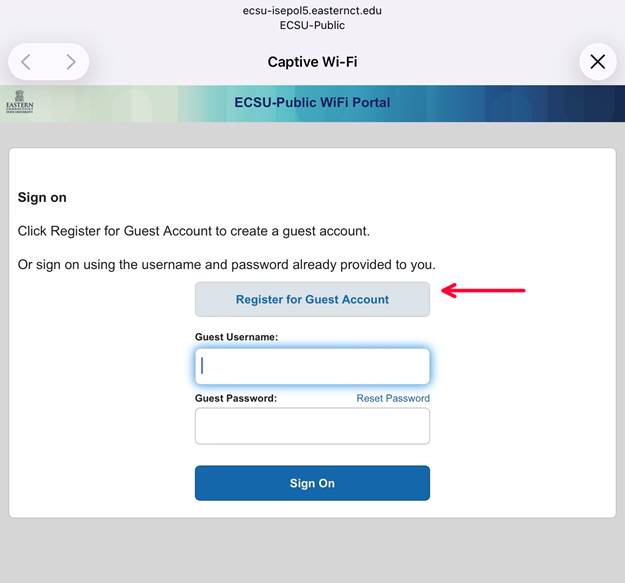 ECSU Public WiFI Guest Registration