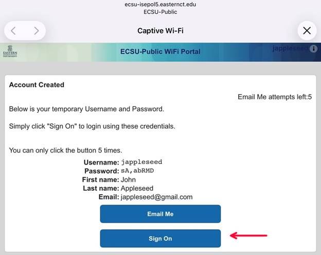 Gust WiFi Account created sign on