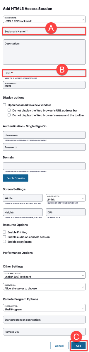 Setting for creating a Mac Bookmark