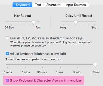 Keyboard preferences